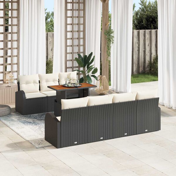 vidaXL Set de canapele pentru grădină 8 pcs Negru Rattan poli