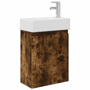 vidaXL Unitate de baie cu robinet Stejar fumuriu 45,5 x 22,5 x 84 cm