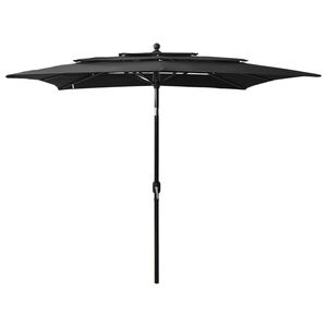 vidaXL Umbrelă de soare 3 niveluri, st&acirc;lp aluminiu, negru, 2,5x2,5 m