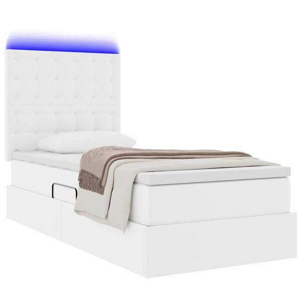 vidaXL Pat cu saltea și LED Alb pur 90 x 190 cm Piele artificială
