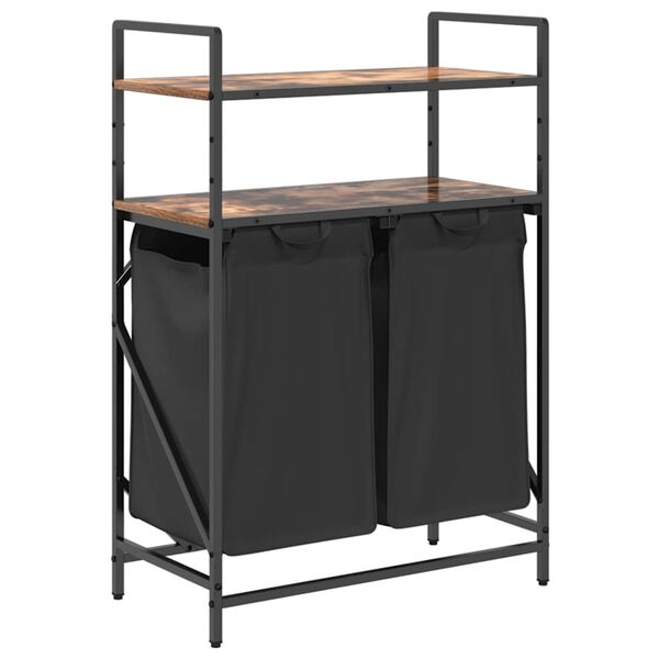 vidaXL Coș de rufe 2 compartimente cu rafturi stejar fumuriu