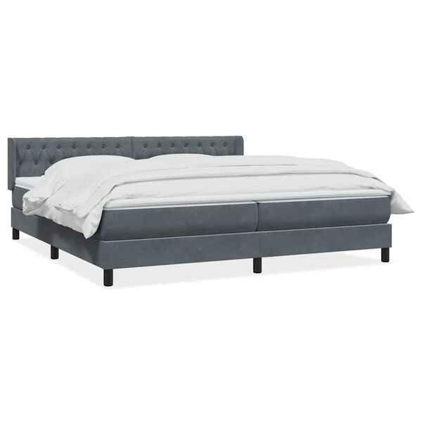 vidaXL Pat box spring cu saltea, gri &icirc;nchis, 200x210 cm, catifea