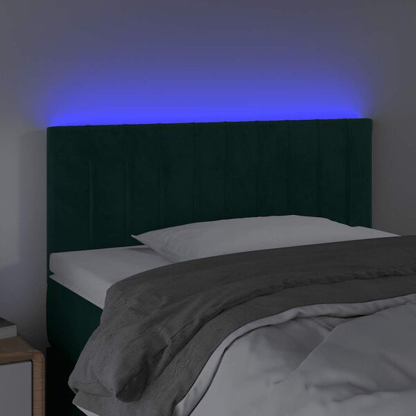 vidaXL Tăblie de pat cu LED, verde &icirc;nchis, 80x5x78/88 cm, catifea