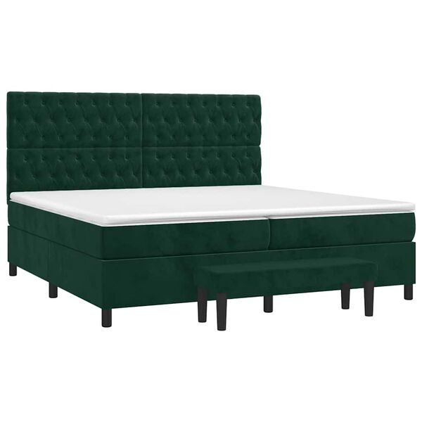 vidaXL Pat box spring cu saltea, verde &icirc;nchis, 200x200 cm, catifea