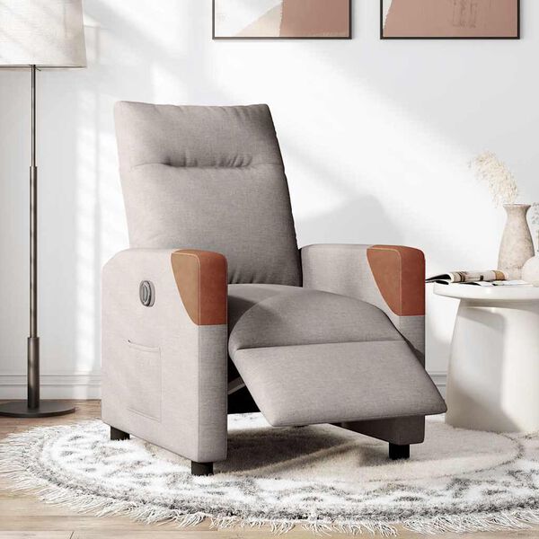 vidaXL Fotoliu rabatabil electric, gri taupe, material textil