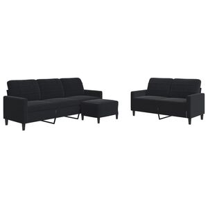 vidaXL Set de canapele cu perne, 3 piese, negru, catifea