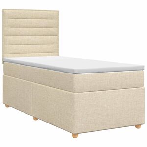 vidaXL Pat boxspring cu saltea cu headboard Crem 80 x 200 cm Țesătură