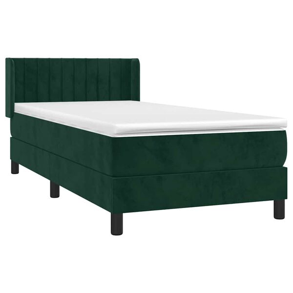 vidaXL Pat box spring cu saltea, verde &icirc;nchis, 80x200 cm, catifea