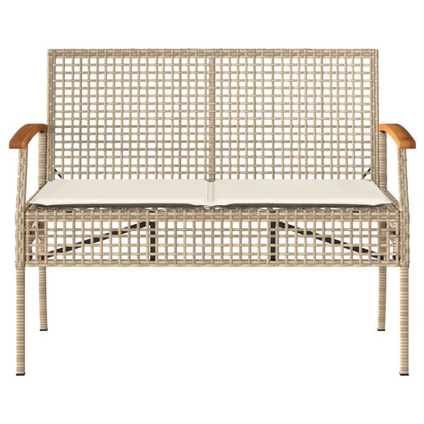 vidaXL Bancă de grădină cu pernă, bej, poliratan/lemn acacia