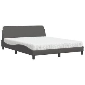 vidaXL Pat cu saltea, Dover, gri, 160x200 cm, piele ecologică