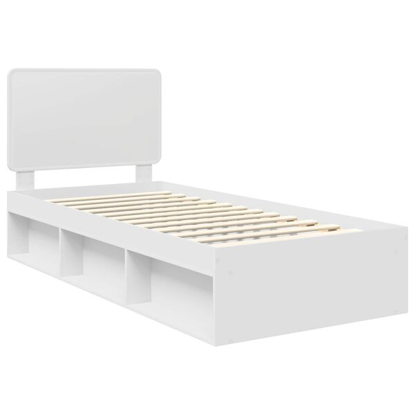 vidaXL Cadru de pat cu headboard Alb 100 x 200 cm Lemn de pin masiv