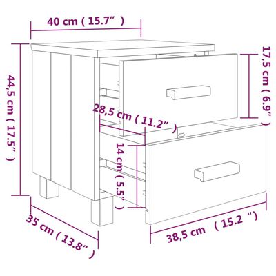vidaXL Noptiere HAMAR, 2 buc, alb, 40x35x44,5 cm, lemn masiv de pin
