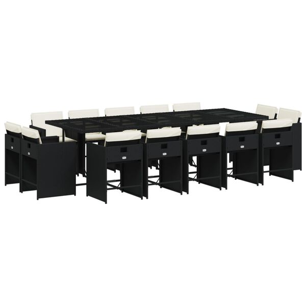 vidaXL Set mobilier de grădină cu perne, 15 piese, negru, poliratan