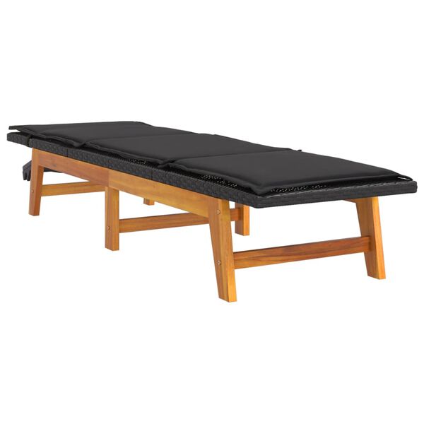 vidaXL Șezlong cu pernă, poliratan & lemn masiv de acacia