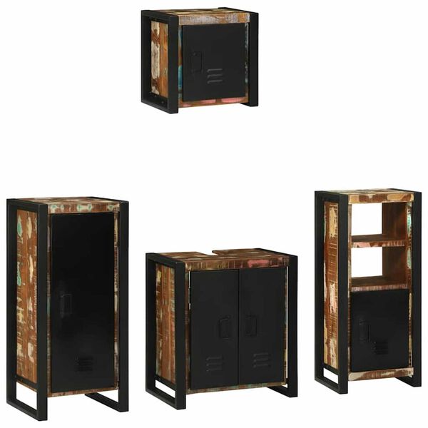 vidaXL Set de mobilier pentru baie cu raft 4 pcs Lemn recuperat masiv