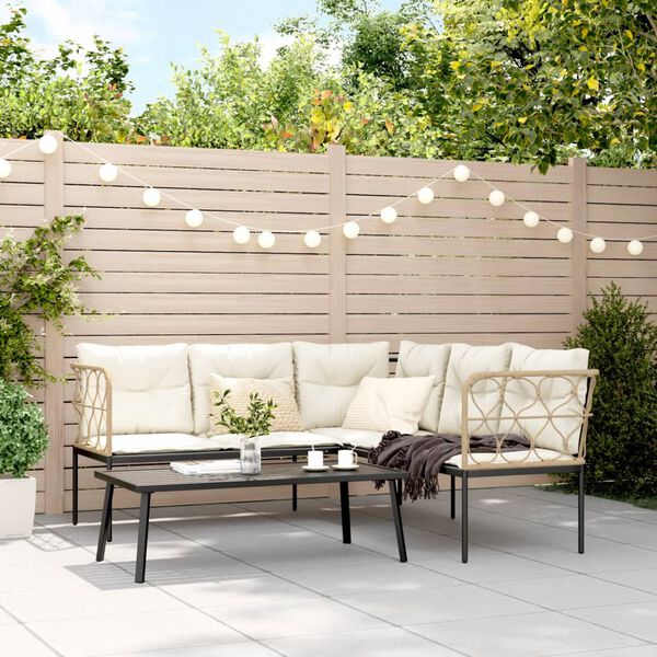 vidaXL Set canapea de grădină cu perne, negru, oțel și textilenă