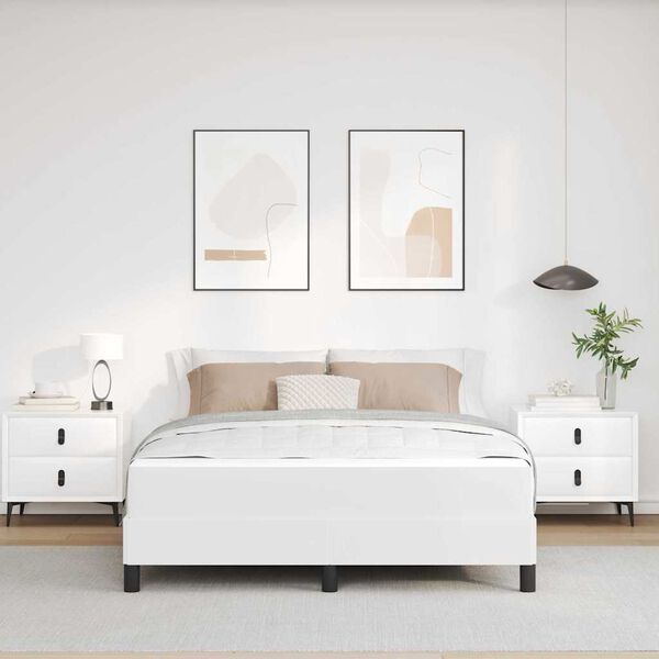 vidaXL Cadru de pat cu saltea Alb pur 140 x 200 cm țesătură