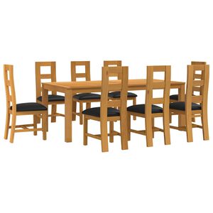 vidaXL Set de dining 9 buc. Negru Lemn de stejar masiv