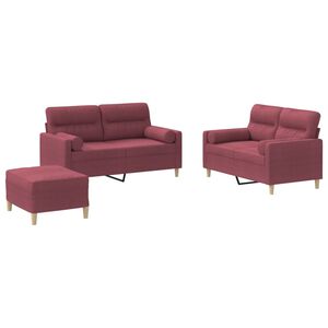 vidaXL Set canapea cu perne, 3 piese, roșu vin, material textil