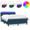 vidaXL Pat cu arcuri cu saltea și LED, albastru &icirc;nchis, 140x210 cm, catifea
