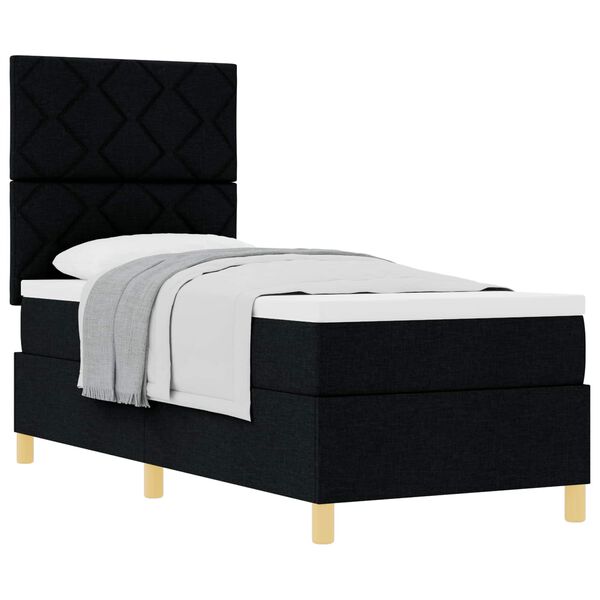 vidaXL Pat cu arcuri cu saltea cu headboard Negru 80 x 200 cm țesătură