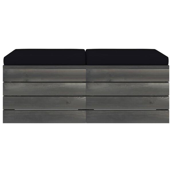 vidaXL Set tabureți grădină paleți cu perne, 2 buc., lemn masiv pin