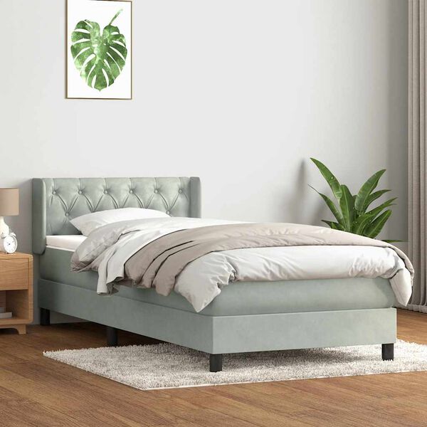 vidaXL Pat box spring cu saltea, gri deschis, 80x220 cm, catifea