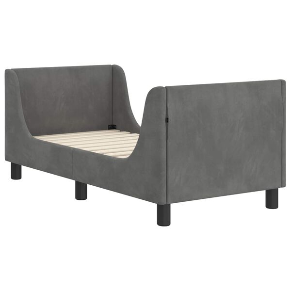 vidaXL Cadru de pat pentru copii cu spătar Gri &icirc;nchis 70 x 140 cm