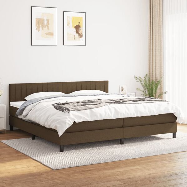 vidaXL Pat box spring cu saltea, maro &icirc;nchis, 200x200 cm, textil