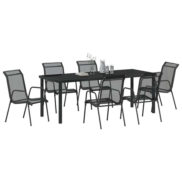 vidaXL Set de masă pentru grădină 7 pcs Negru