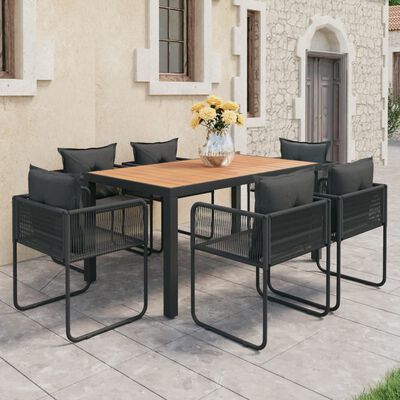vidaXL Set mobilier masă de grădină, 7 piese, negru și maro, ratan PVC