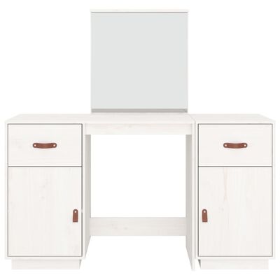 vidaXL Set de masă de toaletă cu oglindă, alb, lemn masiv de pin