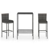 vidaXL Set mobilier bar de grădină, cu perne, 3 piese, gri, poliratan