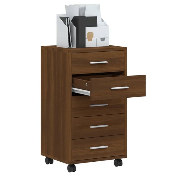 vidaXL Dulap cu sertare și roți, stejar maro, lemn prelucrat