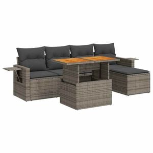 vidaXL Set mobilier grădină cu perne, 6 piese, gri, poliratan