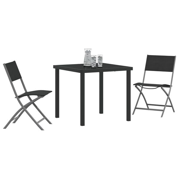 vidaXL Set de masă pentru grădină 3 pcs Negru Textilene și oțel