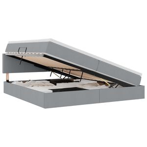 vidaXL Pat cu saltea și LED cu led Gri deschis 200 x 200 cm țesătură