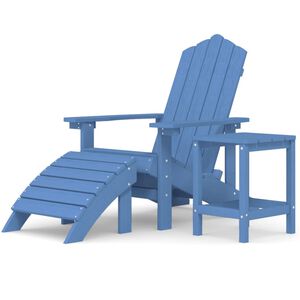 vidaXL Scaun grădină Adirondack cu masă, taburet, albastru marin, HDPE