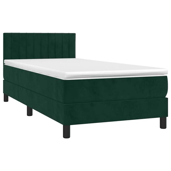 vidaXL Pat box spring cu saltea, verde &icirc;nchis, 100x200 cm, catifea