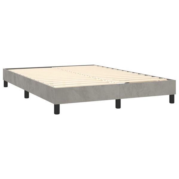 vidaXL Pat box spring cu saltea, gri deschis, 140x200 cm, catifea