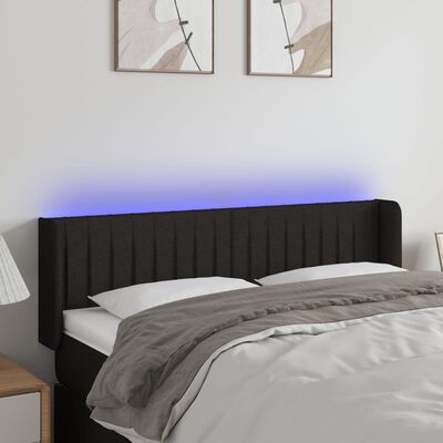vidaXL Tăblie de pat cu LED, negru, 147x16x78/88 cm, textil