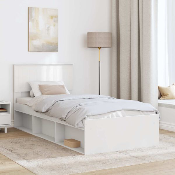 vidaXL Cadru de pat cu headboard Alb 90 x 200 cm Lemn de pin masiv