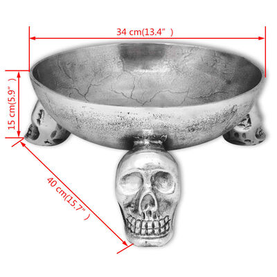 vidaXL Coș de fructe cu picioare în formă de craniu argintiu, aluminiu