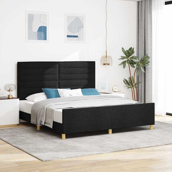 vidaXL Cadru de pat cu headboard Negru 180 x 200 cm țesătură