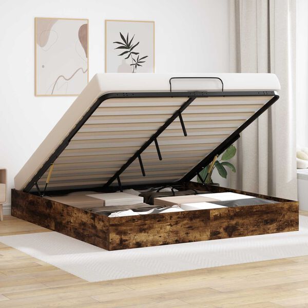 vidaXL Cadru de pat otoman Stejar Afumat 203 x 160 x 25 cm