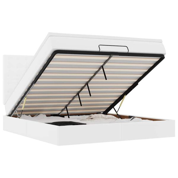 vidaXL Cadru de pat otoman cu saltea alb 160x200cm piele artificială