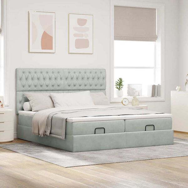 vidaXL Cadru de pat otoman cu saltele Gri deschis 160x200cm catifea