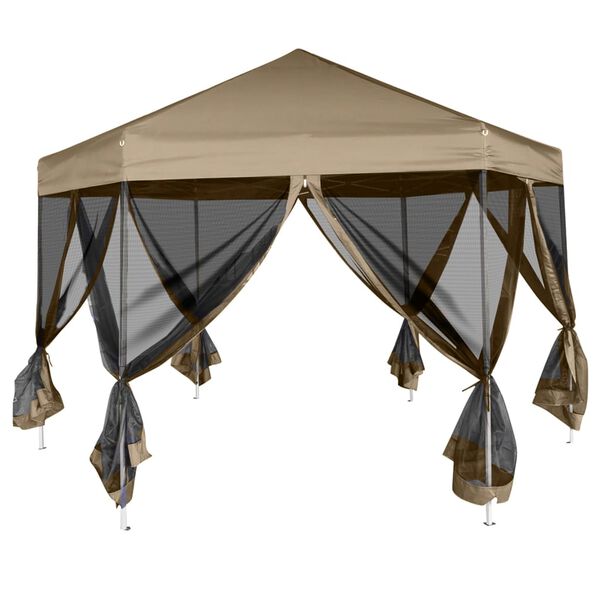 vidaXL Foișor pop-up hexagonal pereți laterali 3,6x3,1 m taupe 220g/m²
