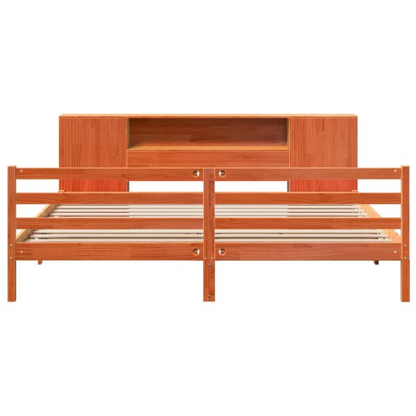 vidaXL Pat cu bibliotecă fără saltea maro 180x200 cm lemn masiv de pin