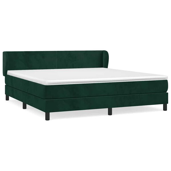 vidaXL Pat box spring cu saltea, verde &icirc;nchis, 180x200 cm, catifea